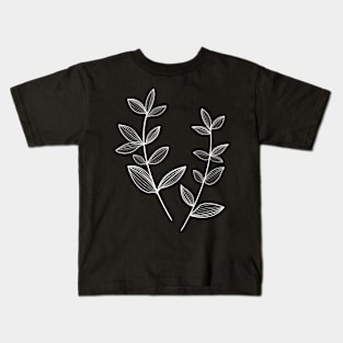 Abstract Branches With Leaves - Black and White Kids T-Shirt